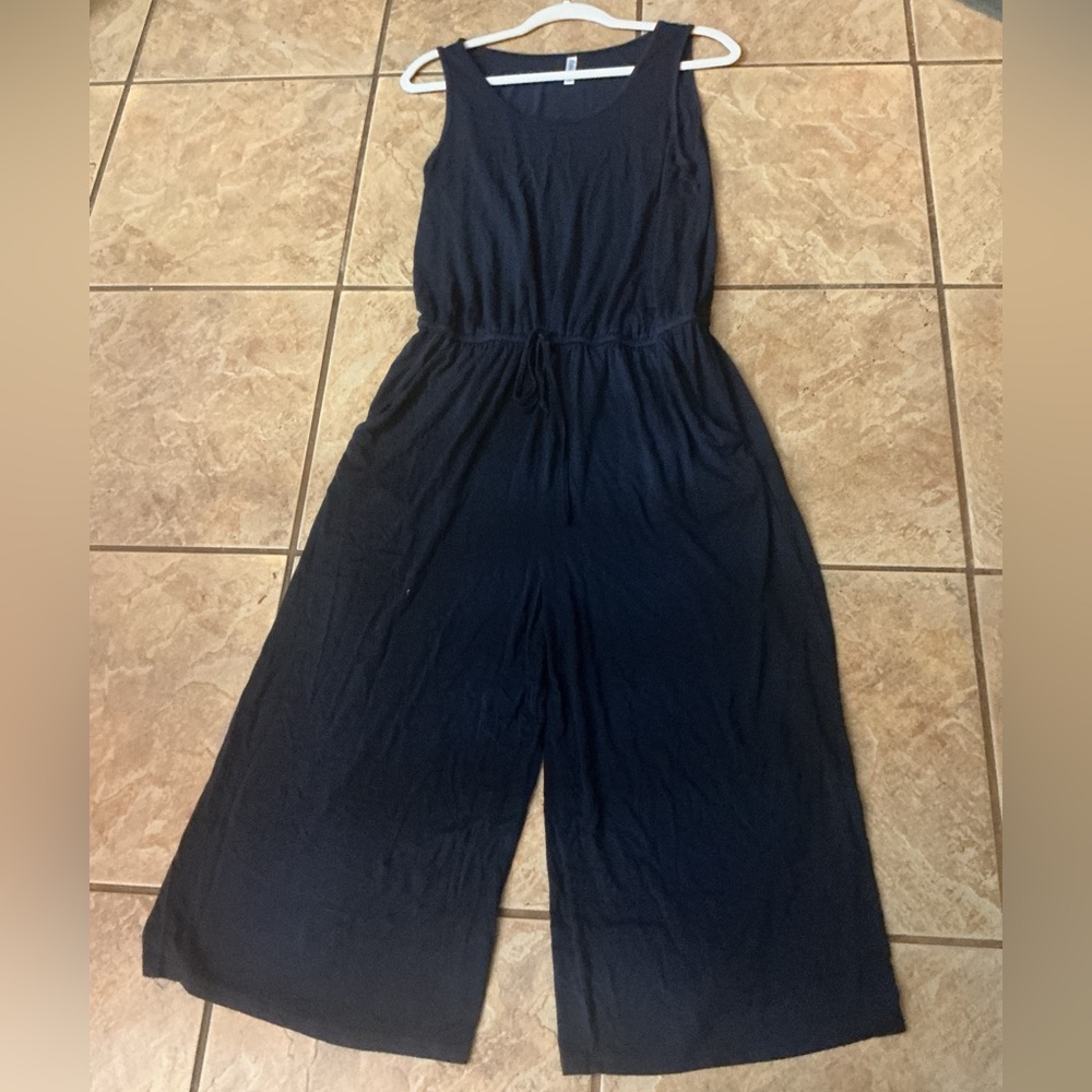 Sleeveless Navy Wide-Leg Drawstring Jumpsuit